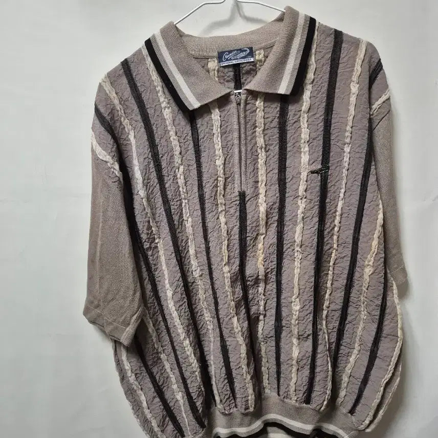 [BUNJANG] Crocodile Striped Knit Short Sleeve T-Shirt Khaki Size 100 / 크로커다일 반팔 니트 카키100