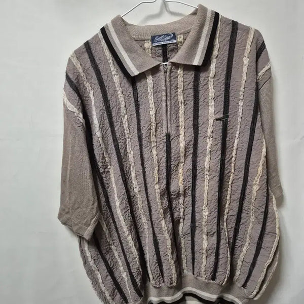 [BUNJANG] Crocodile Striped Knit Short Sleeve T-Shirt Khaki Size 100 / 크로커다일 반팔 니트 카키100