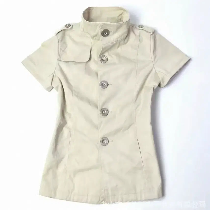 [BUNJANG] Beige Brown Trench Coat Style Short Sleeve Shirt / 트렌치코트 반팔 베이지 브라운 코디 아메카지룩