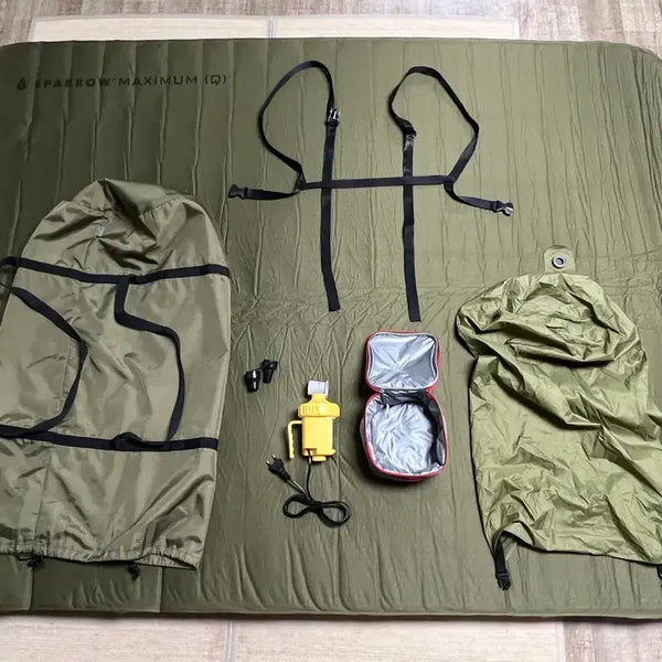 [BUNJANG] Sparrow Maximum Queen Self-Inflating Mat + Yellow Pump + Spring Pillow Set / (하자 X / 일괄) 스패로우 맥시멈 퀸 자충매트 + 옐로우 펌프 + 스프링 필로우 세트