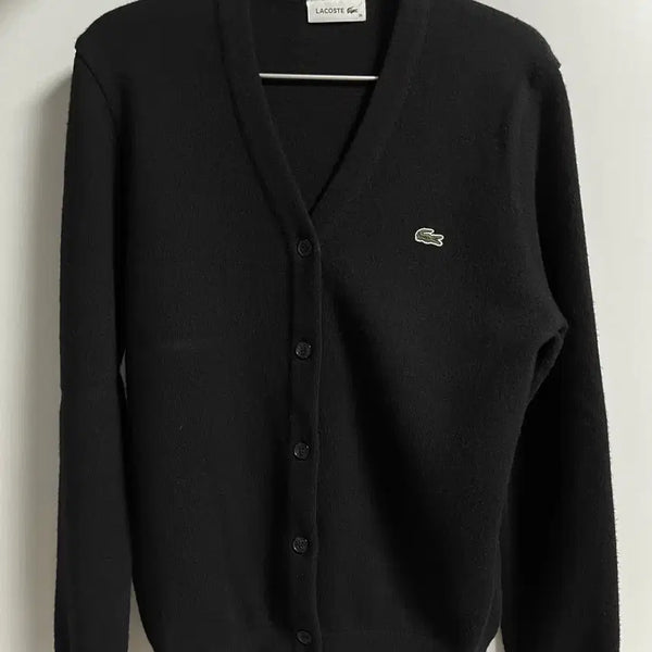 [BUNJANG] Lacoste Basic V-Neck Cardigan Black Size 38 / 라코스테 베이직 브이넥 가디건 (블랙, 38 사이즈)