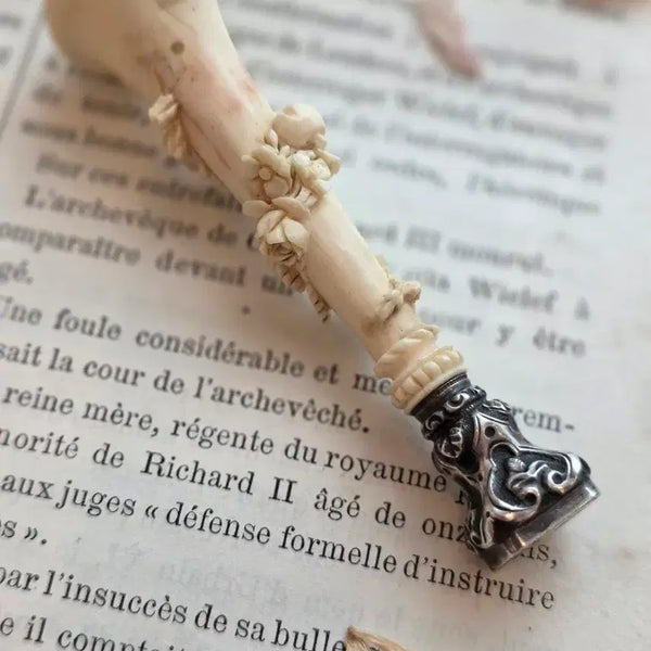 [BUNJANG] French Antique Ivory & Silver Sealing Stamp / 프랑스 앤틱 상아 & 실버 씰링 스탬프