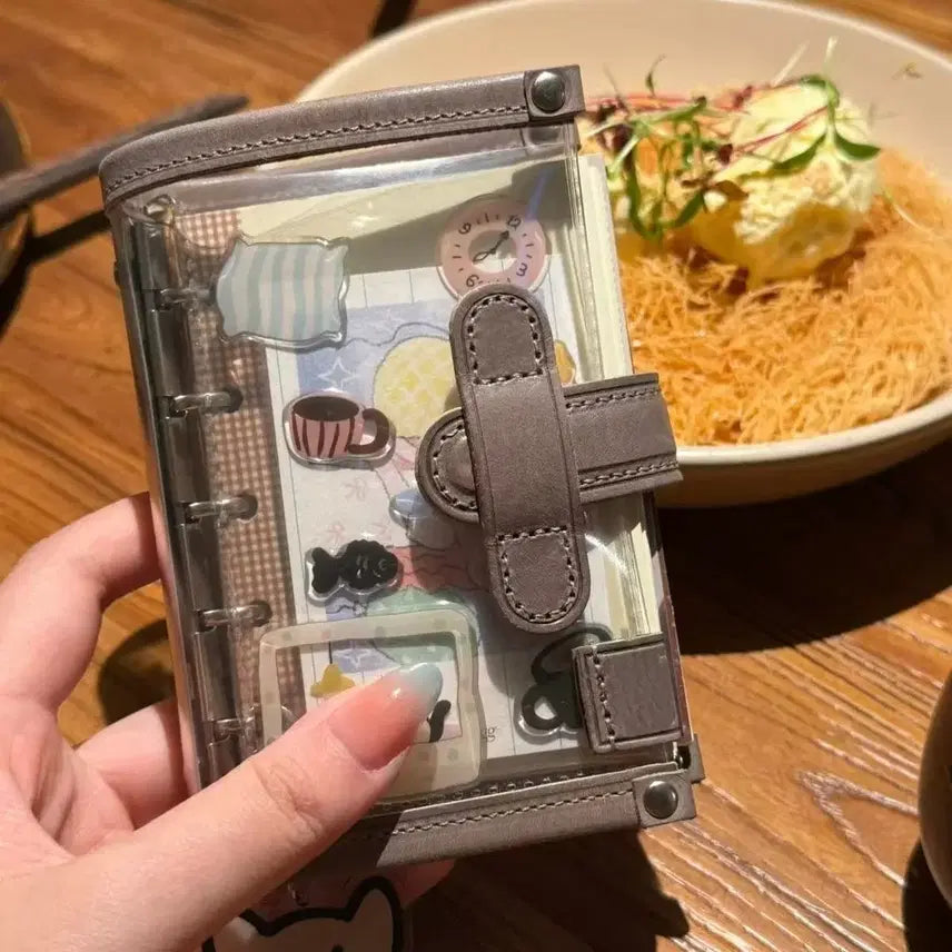 [BUNJANG] Transparent M5 Mini Diary Leather Binder with Inner Pages, 5-Hole Planner / 투명 M5 미니 다이어리 가죽 바인더 속지 포함 5공 플래너