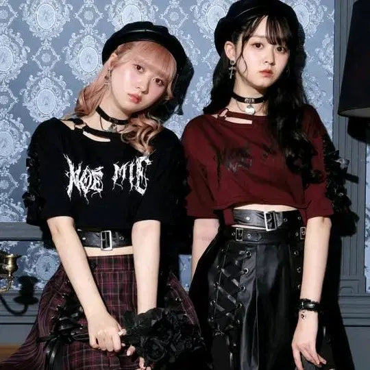[BUNJANG] Noemi Belt Crop Top Burgundy Blouse / 노에미 벨트크롭티 버건디 보르도 블라우스 지뢰계 서브컬쳐 볼칸 레플렘