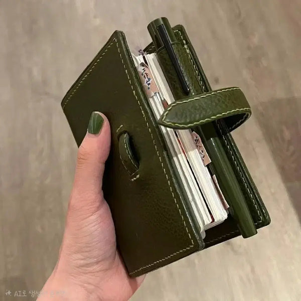 [BUNJANG] Olive Green M5 Leather 5-Ring Binder Mini Diary Planner with Inserts / 올리브 그린 M5 가죽 5공 바인더 미니 다이어리 속지 포함 플래너