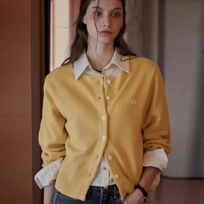 [BUNJANG] Heint Boat Neck Yellow Cardigan / 헤인트 보트넥 옐로우 가디건