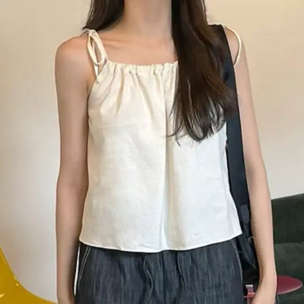 [BUNJANG] More Room Frill Bustier Strap Camisole Blouse Ivory / 모어룸 프릴 뷔스티에 끈나시 블라우스 아이보리