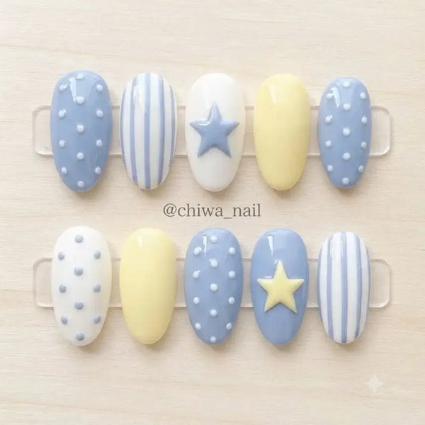 [BUNJANG] Custom Striped Dot Handmade Nail Tips / 주문제작 스트라이프 도트별 수제네일팁
