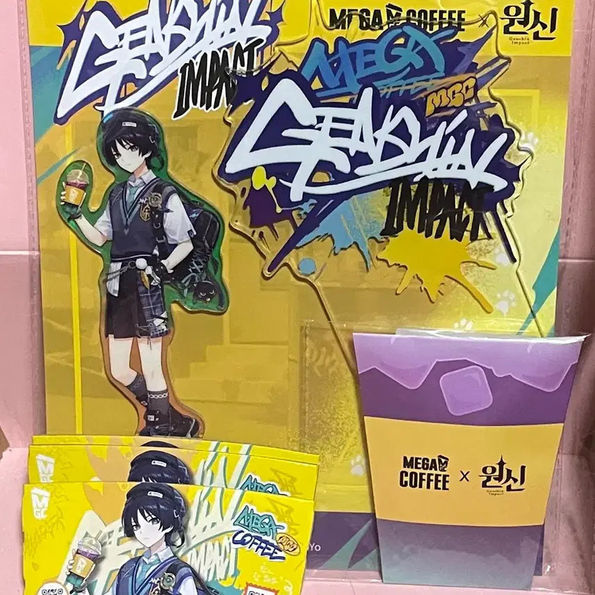 [BUNJANG] Genshin Impact Mega Coffee Collaboration Acrylic Stand & Keychain Set / 원신 메가커피 콜라보 아크릴 스탠드 키링