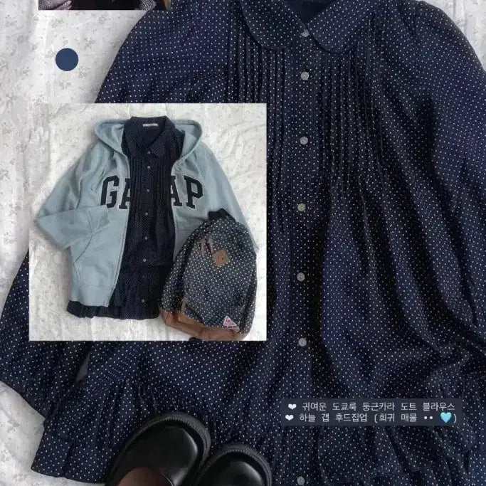 [BUNJANG] Morino Gatto Vintage Dot Ruffle Shirt Dress / 모리노가토 빈티지 도트 프릴 셔츠 원피스 단품