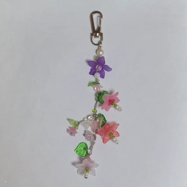[BUNJANG] Pink Flower Bead Keychain / 분홍 꽃 비즈 키링