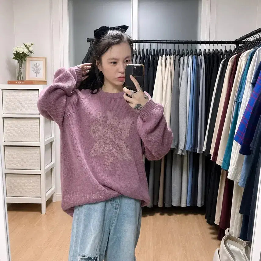 [BUNJANG] Matinkim Jacquard Logo Knit Pullover Purple / 마뗑킴 자카드 로고 니트 퍼플