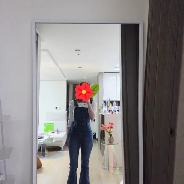 [BUNJANG] Women's Dark Wash Bootcut Overalls - Size S / 부츠컷 멜빵바지 (착샷)