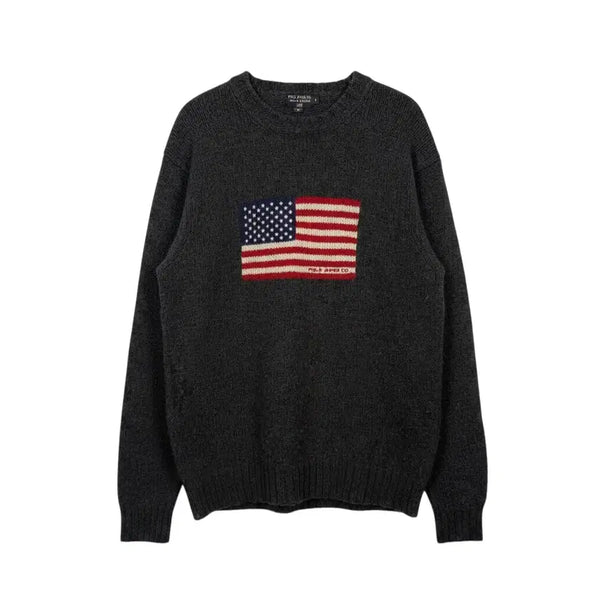 [BUNJANG] Polo Jeans Co. "Stars and Stripes" Wool Knit Sweater (Charcoal) / (105) 두산 폴로 진스 올드스쿨 성조기 울 니트 차콜