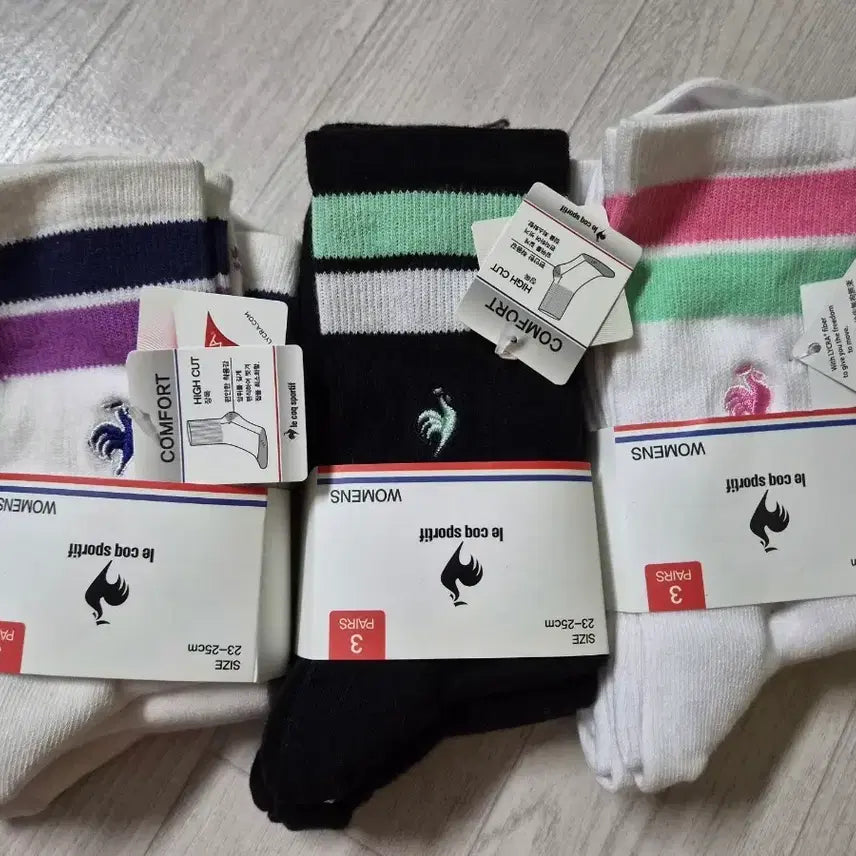 [BUNJANG] Le Coq Sportif Women's Striped Socks (3-Pair Set) / 르꼬끄 스포르티브 여성 양말 3켤레 23-25cm