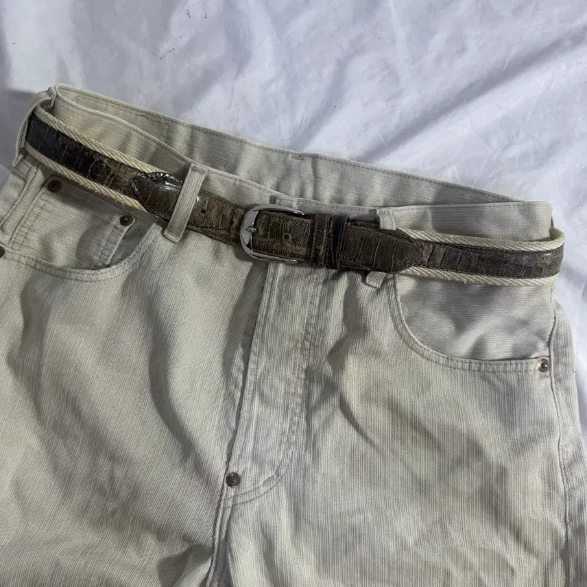[BUNJANG] Vintage Crocodile Leather Belt / 빈티지 크로커다일 레더 벨트