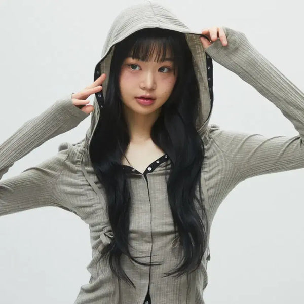 [BUNJANG] La La Fox Shirring Snap Button Hoodie Zip-Up / 라라폭스 후드집업 SHIRRING SNAP BOTTON HOODIE ZIP-UP