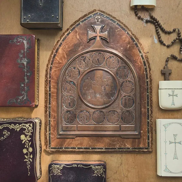 [BUNJANG] French Religious Leather Panel Bas-Relief Artwork 'The Last Supper' / 프랑스 성화 레더 패널 / 최후의 만찬 부조 작품