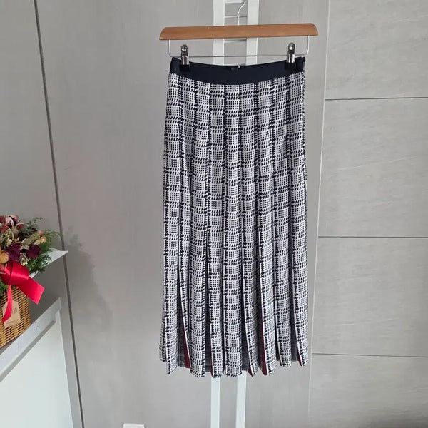 [BUNJANG] Checkered Pleated Long Skirt / 체크 패턴 플리츠 롱 스커트