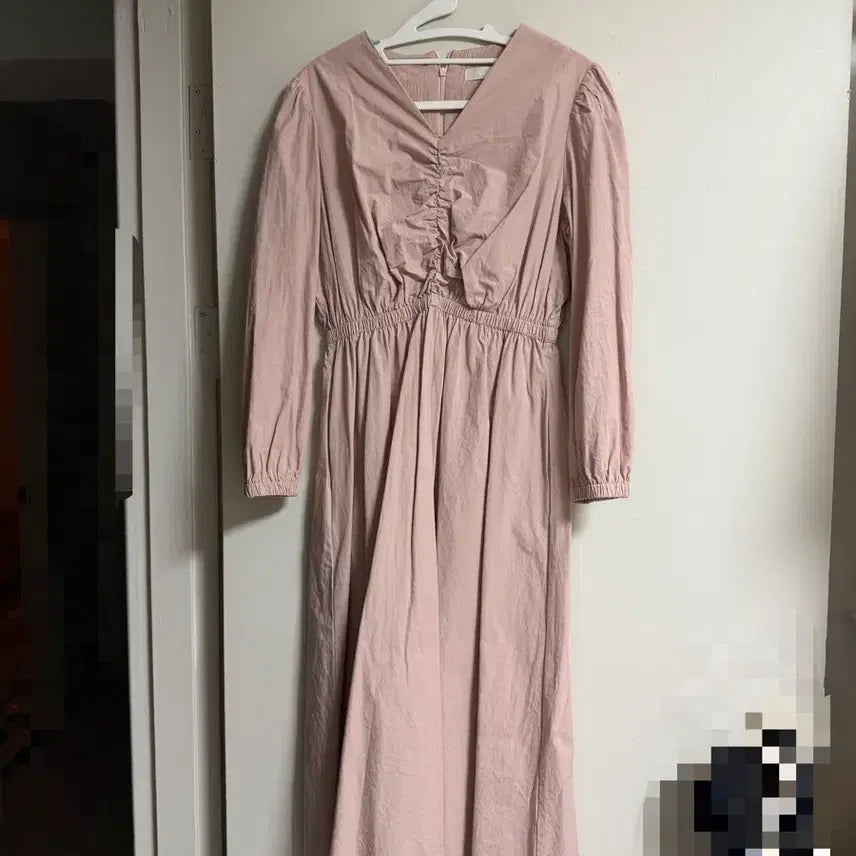 [BUNJANG] Women's Shirring Long Dress Pink / 여성 셔링 롱 원피스 핑크