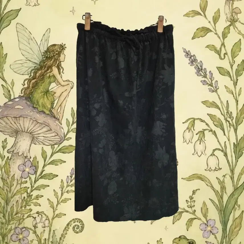 [BUNJANG] Vintage Black Pattern Banding Long Midi Skirt / [빈티지] 블랙 패턴 밴딩 롱 미디 스커트 히피 오리엔탈 보헤미안 고스 펑크 지뢰계 고딕