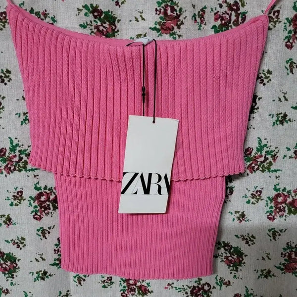 [BUNJANG] Zara Pink Knit Crop Top Size S / 새상품 35900 자라 핑크 니트 크롭탑 S 요즘핫한 니트탑