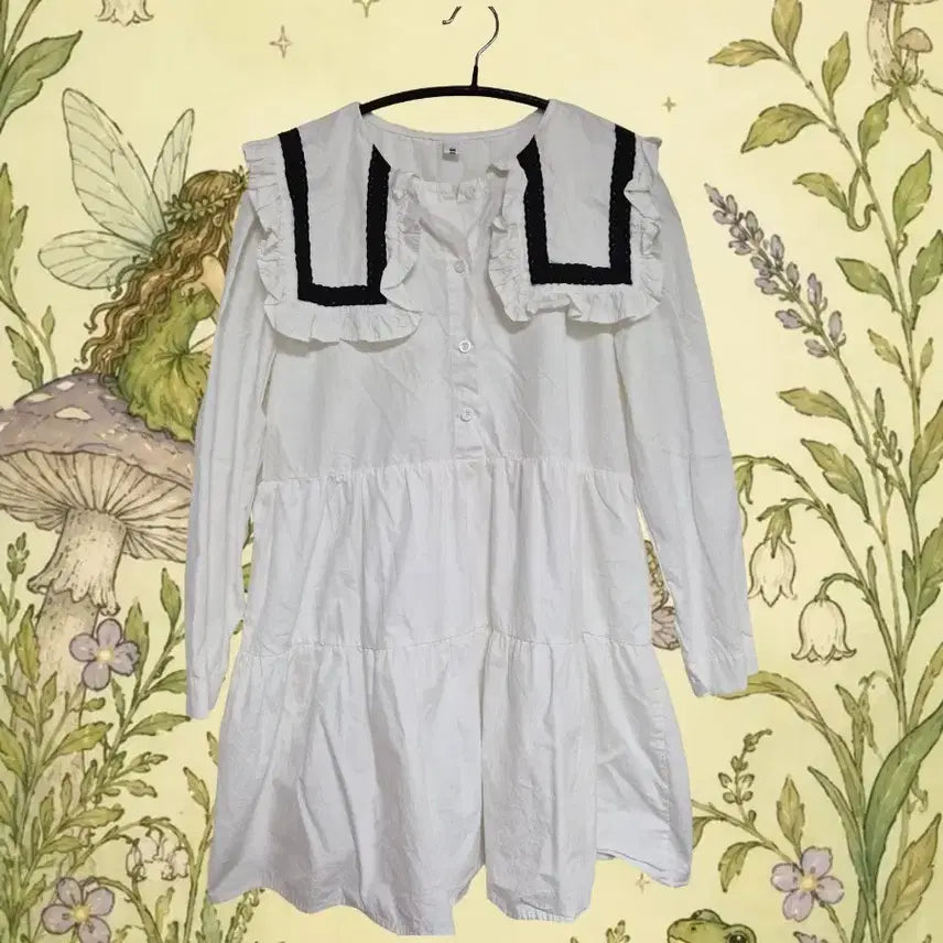 [BUNJANG] TCOS Vintage Sailor Big Collar Lace Tiered Mini Dress (White) / [tcos 빈티지]세일러 빅 카라 레이스 캉캉 미니 원피스 (화이트) 모리걸 사와코 로걀 바선생 하구미 owall