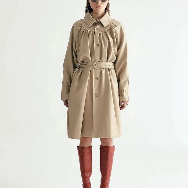 [BUNJANG] SalondeSeoul Leather Shirring Detail Belted Coat Beige / 살롱드 서울 레더 코트