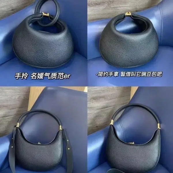 [BUNJANG] Genuine Leather Round Shape Black Shoulder Bag / 천연가죽 라운드 쉐입 블랙 레더 숄더백