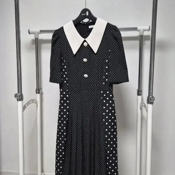 [BUNJANG] It MICHAA Polka Dot Collar Midi Dress Black / 잇미샤it MICHAA 도트 카라 원피스 블랙