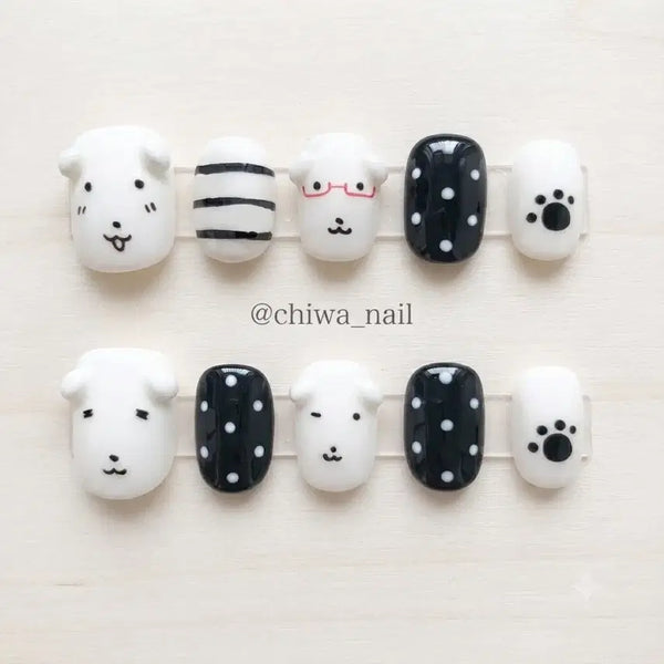 [BUNJANG] Custom Handmade Nail Tips - Dot Pattern / 주문제작 안경가나디 도트 수제네일팁