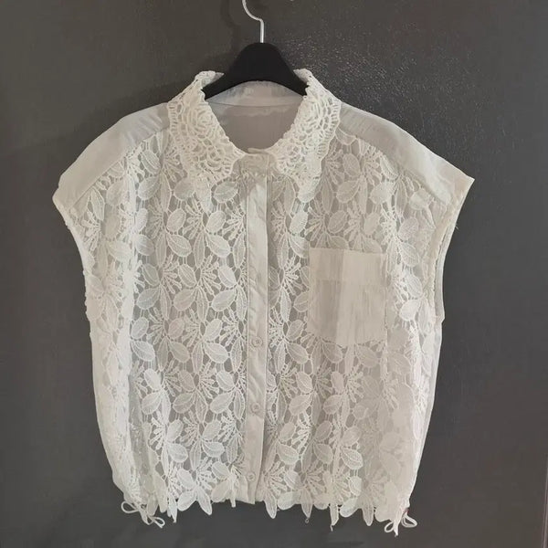 [BUNJANG] Lace Punching Sleeveless Blouse Jumper White / (새상품)레이스 펀칭 슬리브리스 블라우스 점퍼