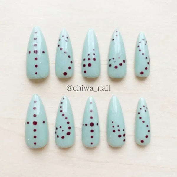 [BUNJANG] Handmade Nail Tips - Mint, Burgundy, Dot Pattern / 주문제작 민트 버건디 도트 수제네일팁