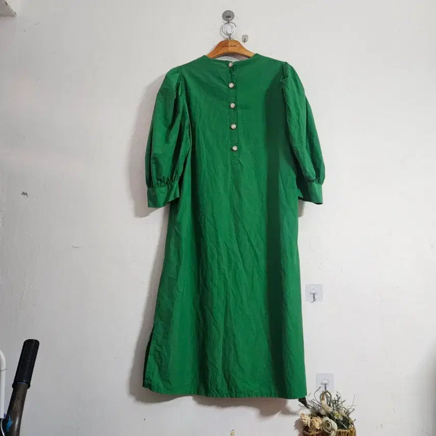 [BUNJANG] Green Puff Sleeve Dress / 그린 원피스 퍼프 소매 여성 의류
