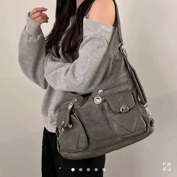 [BUNJANG] T-PULLE Vintage Two Pocket Zipper Storage Big Backpack Shoulder Bag / 에이블리 티플 빈티지 투포켓 지퍼 수납 빅 백팩 숄더백