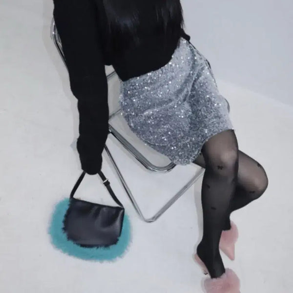 [BUNJANG] Klata Sequin Gray Mini Skirt / 클라따 스팽글 그레이 미니 스커트 / 숏치마