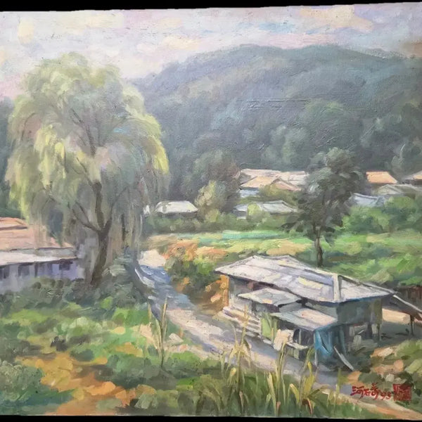 [BUNJANG] Seok-man Ha, Hometown Village Landscape Oil Painting (No. 10 Canvas) / *원로 서양화가 하석만 고향의 마을 풍경(유화10호)