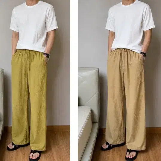 [BUNJANG] Cannaby Men's Summer Linen Bending Wide Long Pants Bundle Set (New) / 남성 캐너비 여름 린넨 밴딩 와이드 롱팬츠(새상품) 2벌 일괄