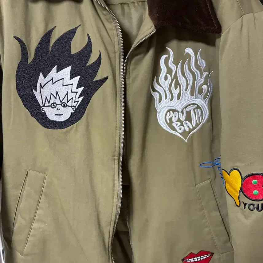 [BUNJANG] YOUTH BATH Embroidered Khaki Jacket (Size M) / YOUTH BATH 자수 포인트 카키 자켓 M