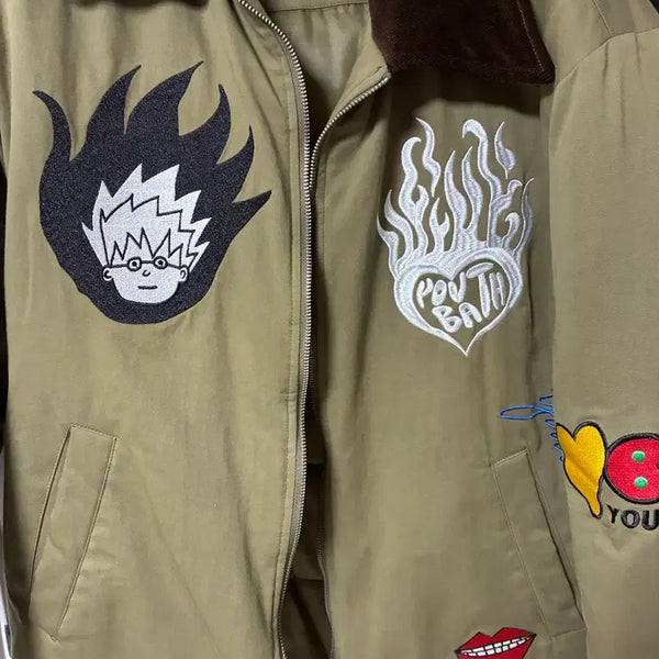 [BUNJANG] YOUTH BATH Embroidered Khaki Jacket (Size M) / YOUTH BATH 자수 포인트 카키 자켓 M