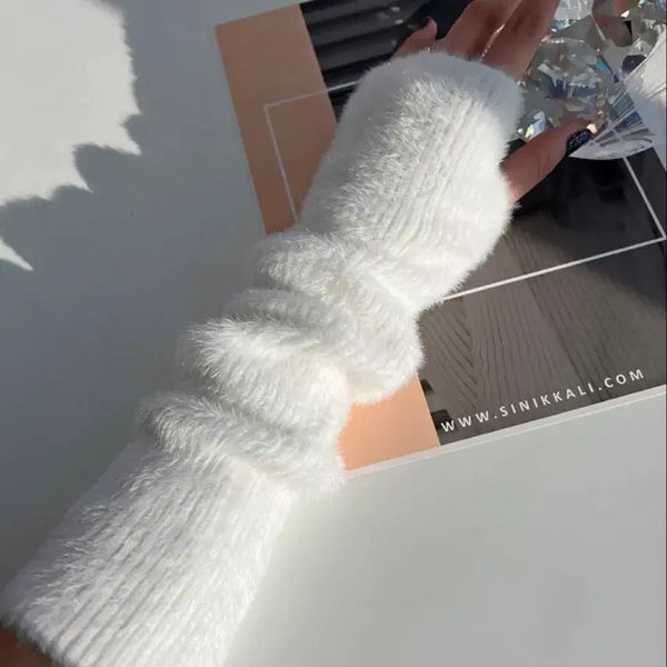 [BUNJANG] Angora Knit Arm Warmers - White / 앙고라 니트 암워머 화이트