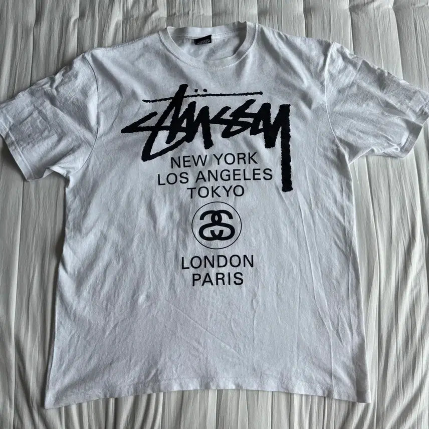 [BUNJANG] Stussy World Tour T-Shirt (White, Size L) / 스투시 월드투어 L