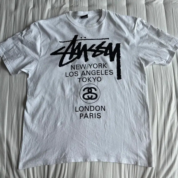[BUNJANG] Stussy World Tour T-Shirt (White, Size L) / 스투시 월드투어 L