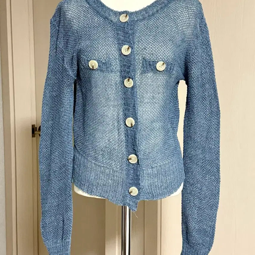[BUNJANG] Blue Linen Knit Cardigan / 블랙프라이데이 블루 린넨 니트 가디건 S-M