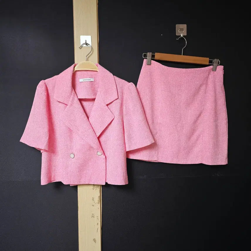 [BUNJANG] Summer Tweed Half-Sleeve Set - Pink / 진짜만원 반팔셋업 여름트위드 55 핑크