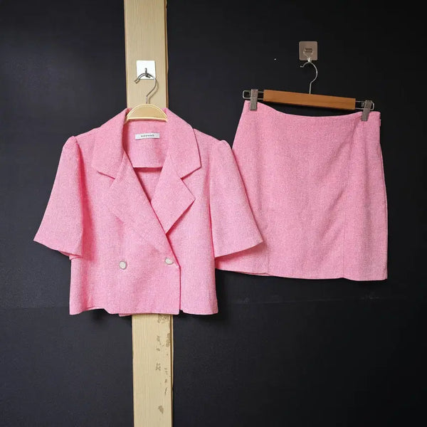 [BUNJANG] Summer Tweed Half-Sleeve Set - Pink / 진짜만원 반팔셋업 여름트위드 55 핑크