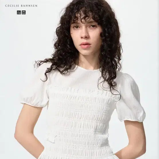 [BUNJANG] Uniqlo x Cecilie Bahnsen Shirring Volume Sleeve T-Shirt - Size L / 유니클로셔링볼륨슬리브T