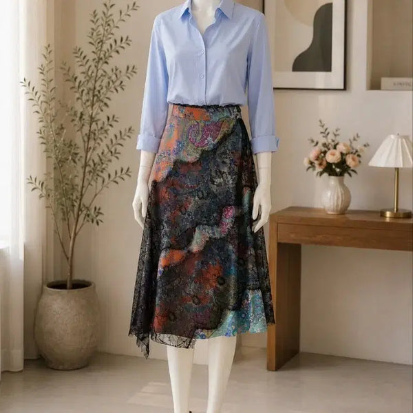 [BUNJANG] BAN & JILL Dint Skirt & Sky Blue Shirt Blouse Set / 반앤질 딘트 스커트 와 연블루 셔츠 블라우스(반택포)