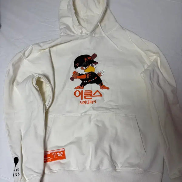 [BUNJANG] Over the Peach x Hanwha Eagles x Lifeplus Collaboration Hoodie (Ivory, M) / 오버더피치 x 한화이글스 x 라이프플러스 콜라보 후드티 M 사이즈 아이보리