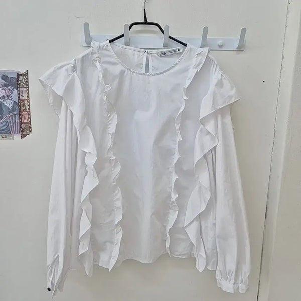 [BUNJANG] Zara Frill Blouse White / 자라 프릴 블라우스 화이트